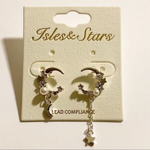 Silver Mini Crescent Moon Chain Earrings